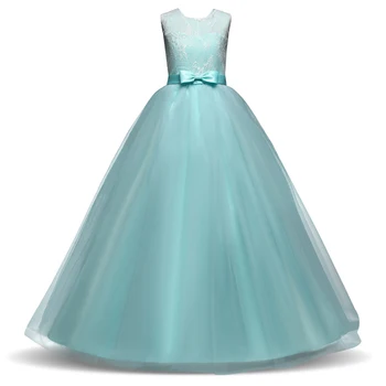 

2020 Princess Lace Girls Dress Kids Embroidery Kids Dress For Girls Wedding Party First Communion Formal Gown 14T Vestido Fille