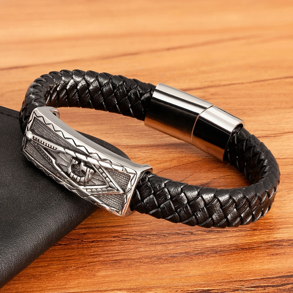 TYO Cool Style Men Leather Bracelets & Bangles Skull Owl Scorpion Snake Braided Wrap Stainless Steel Bracelets For Halloween - Image 3