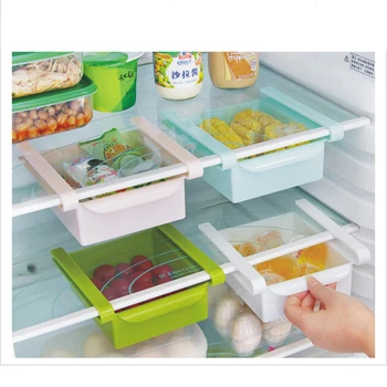 

Slide Kitchen Fridge Freezer Space Saver Organizer Storage Box Rack Shelf Holder Refrigerator Shelf with Drain Holder