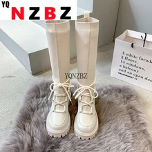 

2022 New Winter Women Platform Knee High Pumps Sock Botas High Heels Warm Snow Boots Casual Gladiator Motorcycle Designer Shoes