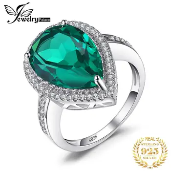 

JewelryPalace Luxury Pear Cut 4.9ct Created Emerald Solid 925 Sterling Silver Engagement Ring for Women Fashion