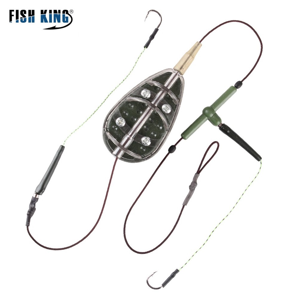 FISH KING 30g-100g High Carbon Steel Metal Feeder Hook Carp Fishing Bait Cage Line Group Artificial Lure Accessories