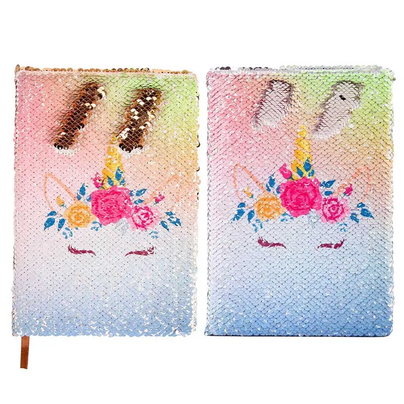 

New Creative Cute Unicorn Journal Sequin Notebook Reversible Sequin Journal Flip Sequin Notebook For Kids Girls Gift