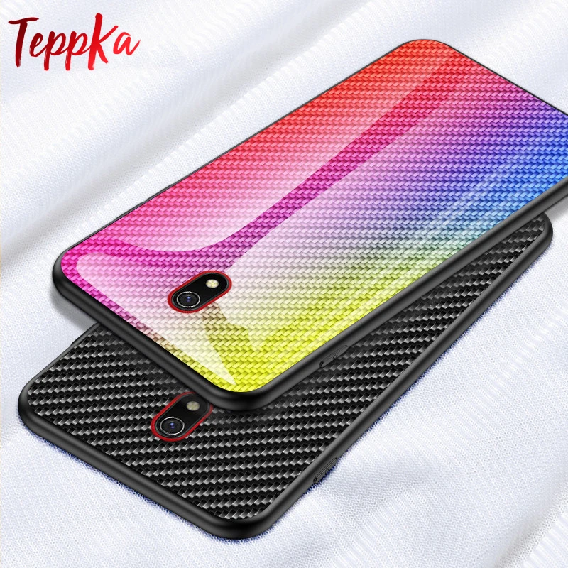 For Xiaomi redmi 8a Case Carbon fiber texture Glass Hard Cover Redmi 8A Soft TPU Edge Coques |