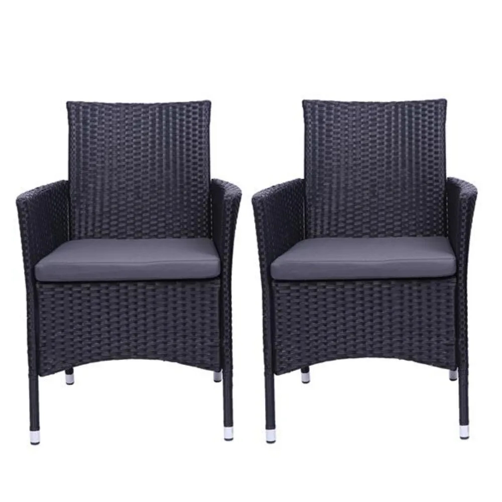 

Outdoor 2pcs Single Backrest Chairs Rattan Sofa Set Black