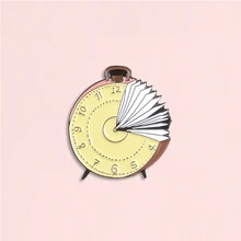 Réveil émail broche jaune livre métal broche Denim jean chemise sac drôle temps bijoux cadeau pour amis hommes femmes(China)