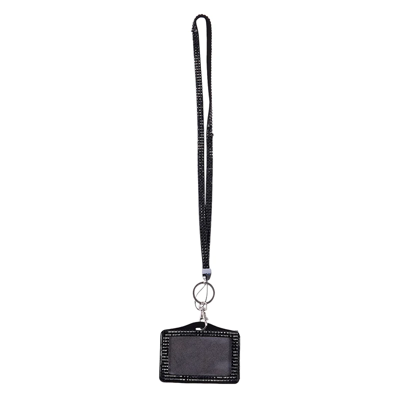 

Rhinestone Crystal Work Card ID Case Holder Lanyard Sling (Black)