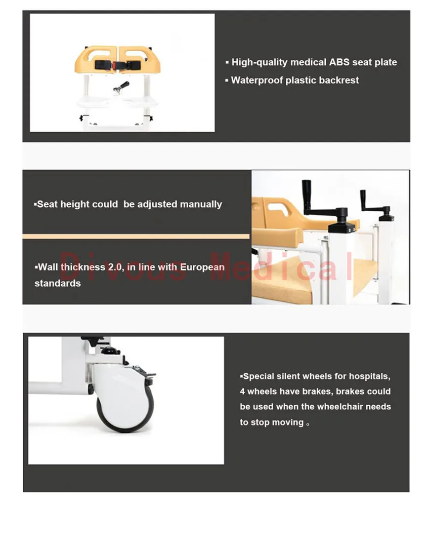 patient transfer life Home care commode chair toilet shower chair bath seat with wheels  moving wheelchair 5