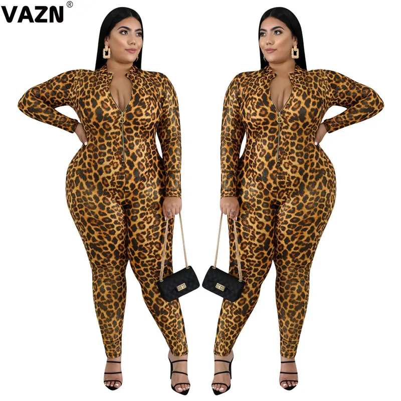 VAZN YD8119 новые леопардовые спортивные костюмы с отложным воротником, комбинезоны с длинным рукавом, облегающие Женские комбинезоны с длинным рукавом