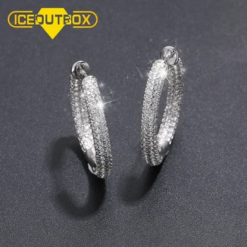 

ICEOUTBOX Women Stud Earring Cubic Zirconia Bling Round Earrings Luxury Iced Circle Men Hip Hop Trend Earring For Christmas Gift