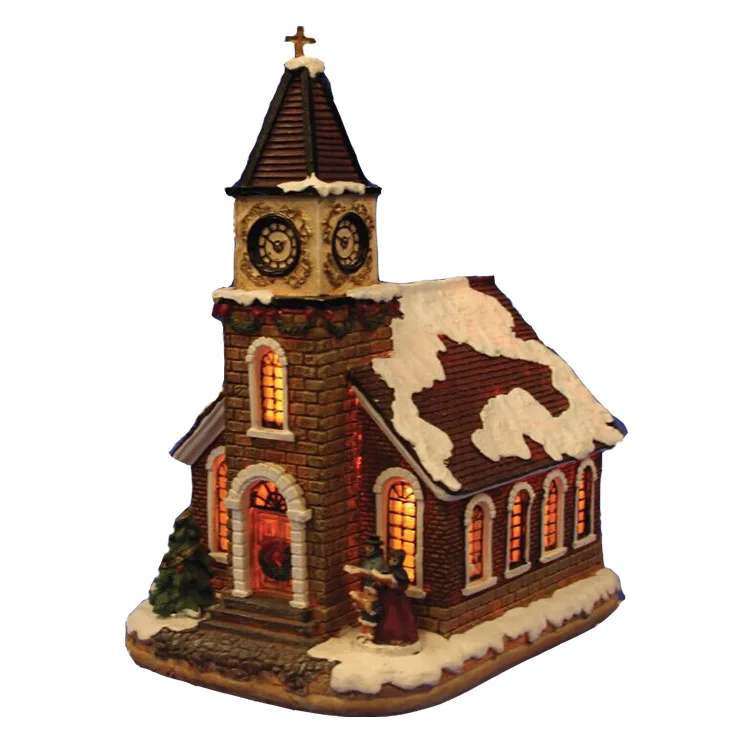 

European-Style Resin Christmas House Fiber Ornaments LED jiao tang deng House Decoration E14 Small Night Lamp Crafts