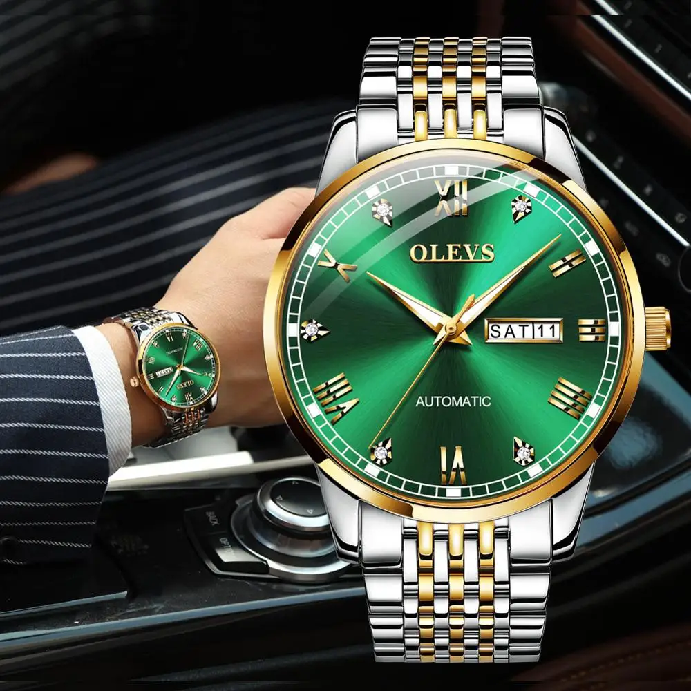 

Green Automatic Watch Men Mechanical Watch Stainless Steel Watches For Man Waterproof Luminous Relogio Masculino With Date