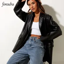 Foreacha – blazer en cuir à double boutonnage pour femme, veste vintage, costume à la mode, vêtements d'extérieur, hauts élégants, manteau d'automne 