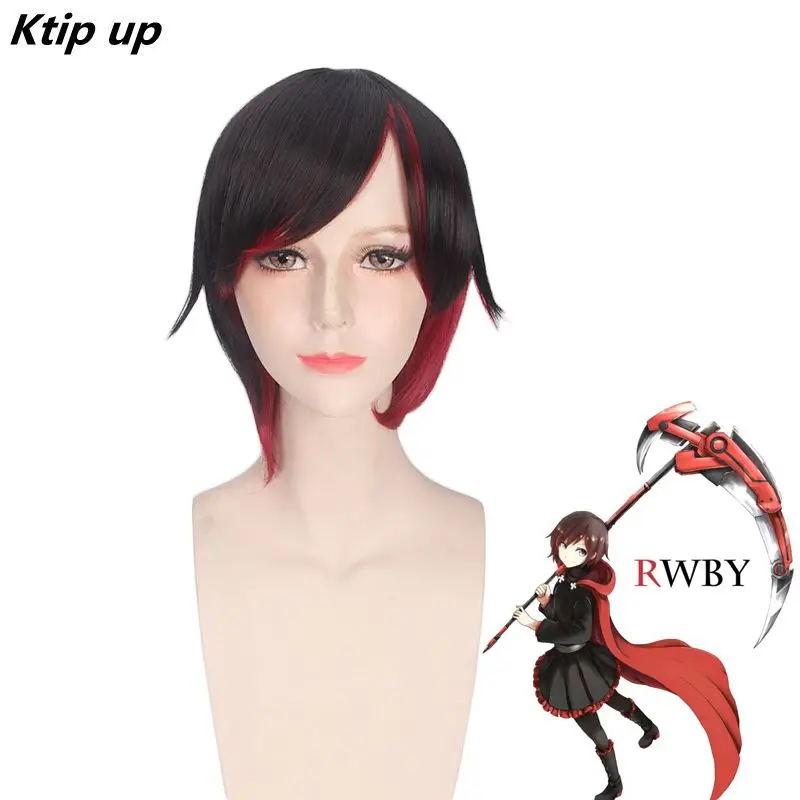 

Ktip Up RWBY Ruby Rose Wig Short Red Straight Hair Heat Resistant Synthetic Cosplay Hair Anime RWBY Cosplay Wig Ruby Rose