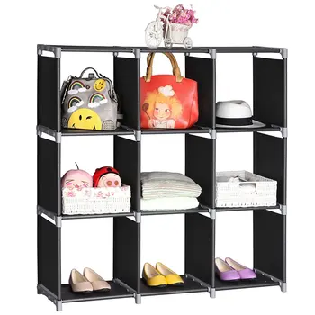 

Multifunctional Steel Tube Material Assembled 3 Tiers 9 Compartments Storage Shelf Black
