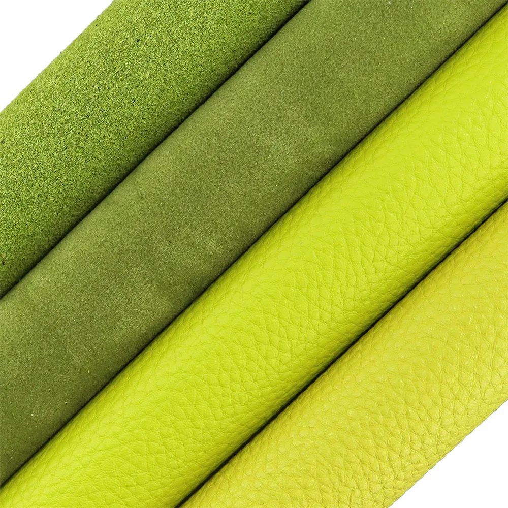 30x134cm Roll Parrot Bright Lime Green Faux Litchi Lychee Leather Suede Synthetic Both Side Velvet Leather For Handbags HM022