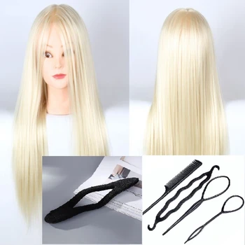 

CAMMITEVER 100% Synthetic Fiber Hair Hairdressing Training Head Cosmetology Mannequin Head + Braid Tool Set