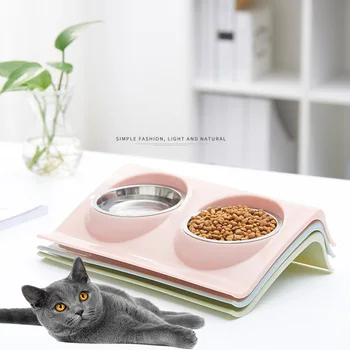 

Pet Cat Double Bowls Food Water Feeder Stainless Steel Cat Food Bowl for Dog Puppy Cats Pets Supplies Feeding Dishes S/M