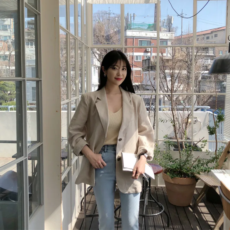 Dongdaemun Одноцветный приталенный Повседневный Блейзер, осень и зима, новая Корейская версия ретро маленького костюма пальто W