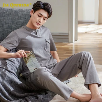 

New Pajamas Set Homesuit Homeclothes Sleepwear Casual Style Crew Neck Short Sleeve Long Pants Pj Set Man Clothes 100% Cotton