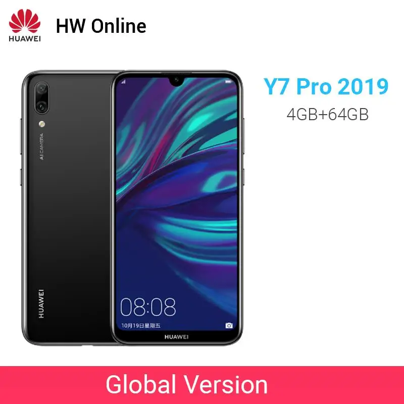 Смартфон huawei Y7 Pro, глобальная версия, 4 ГБ, 64 ГБ, Восьмиядерный процессор Snapdragon 450, мобильный телефон, аккумулятор 4000 мАч, экран 6,26 дюйма