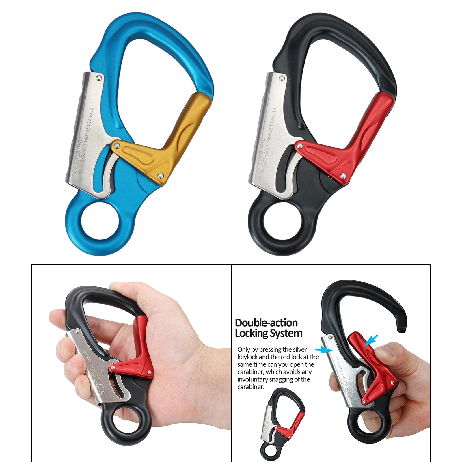 35KN Climbing Carabiner, High Strength Dual Locking Carabiner Clip, D-ring Lock Hook for Climbing, Hammocks, Rappelling