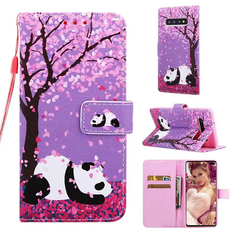 Cute Panda Patterned PU Leather Flip Wallet Case Cover on sfor Samsung S8 Plus S10 S10e S9 J4 J6 2018 Cards Holder Phone Coque   (12)