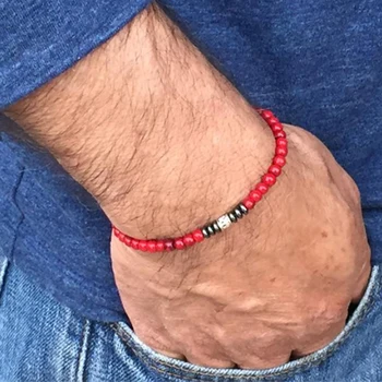 Mens Bracelets 2021 4mm Small Beaded Braslet Skull Natural Hematite Stone Braclet Homme Cross Brazalete Present For Boyfriend