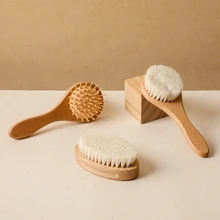 

Baby Wooden Brush Natural Wool Comb Newborn Hair Brush Bath Supplies Infant Head Massager Portable Comb Hair Bath Brush for Kids