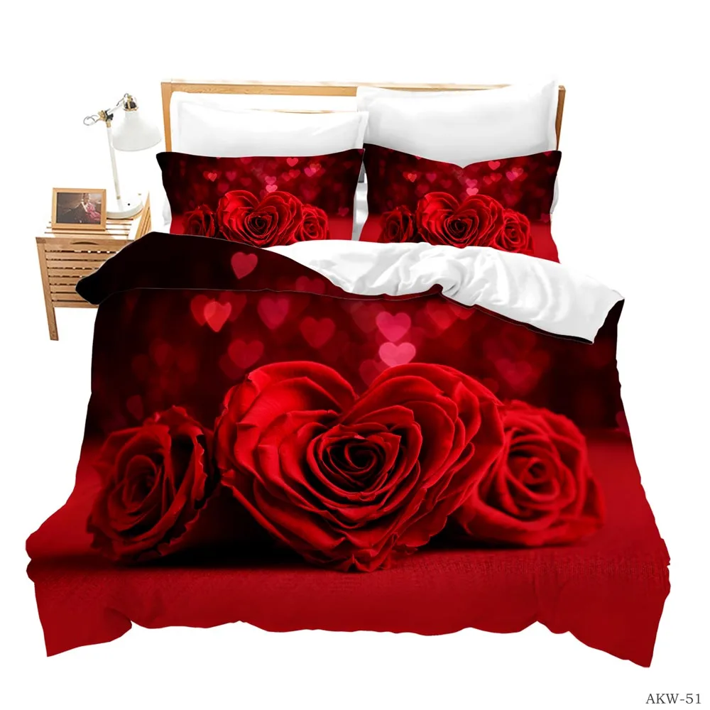 

2020 New Luxury Bedding Set Flower3PCS Rose Print Luxury Bed Linen For Duvet Cover Pillowcase Bedclothes Room Decoration