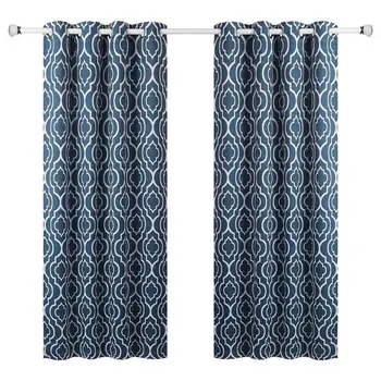 

2 Panels Blackout Window Curtain Thermal Insulated Lattice Print Chrome Grommet Top for Bedroom Living Room