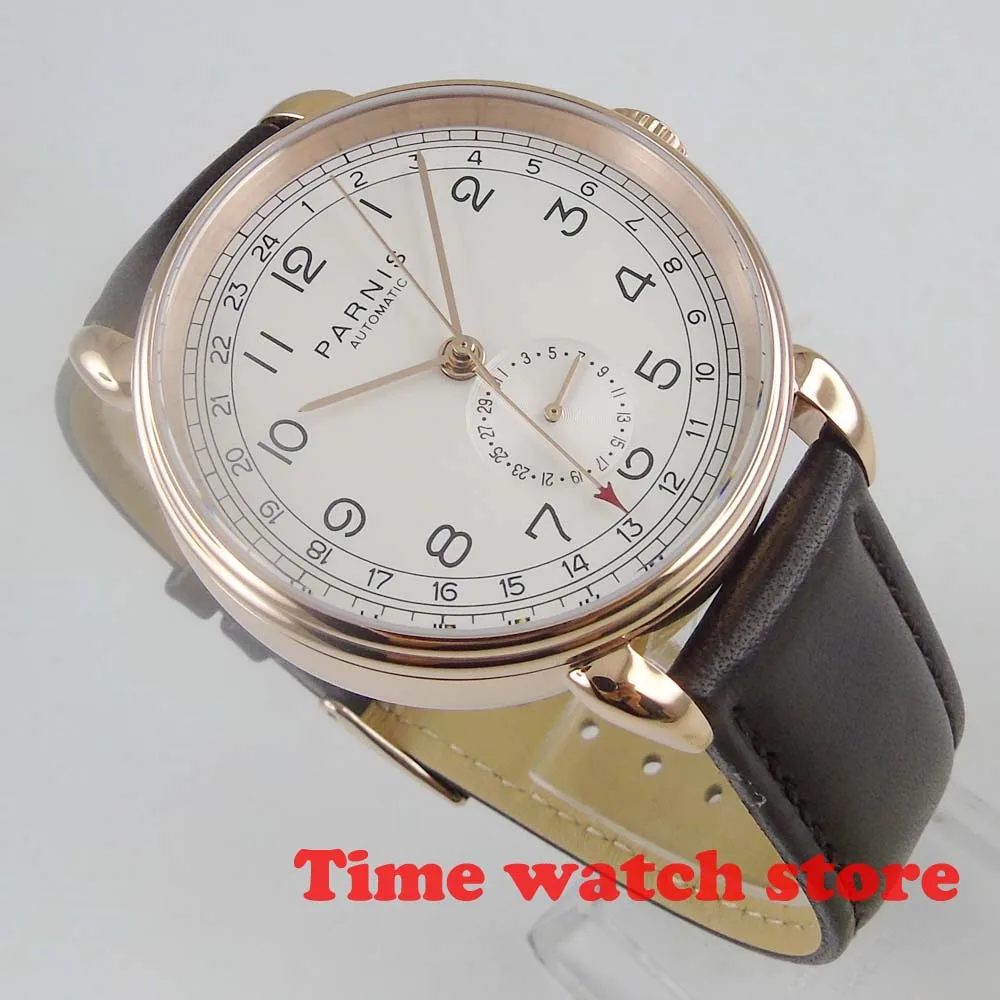 Мужские механические часы Parnis GMT золотистые водонепроницаемые автоматические