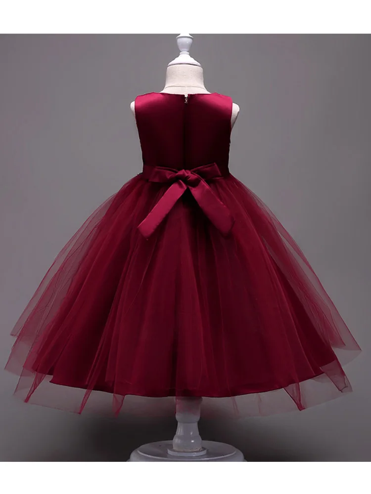 Skyyue/Пышное Платье для девочек белое, розовое, черное Тюлевое платье с цветочным узором для девочек на свадьбу, платье для причастия с круглым вырезом и вышивкой, 825