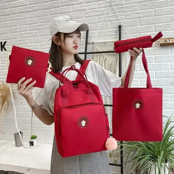 

4 Piece Set High School Bags for Teenage Girls Hot Canvas Travel Backpack Women Bookbags Teen Student Schoolbag Bolsas Escolar