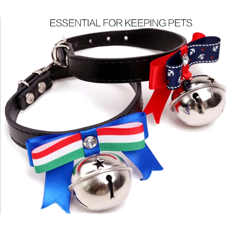 

2020 New Adjustable Fashion Bowknot Bow Tie Collars Cat Dog Pet Bell Collars Necktie Red And Blue Cute Pet Decoration Supplies