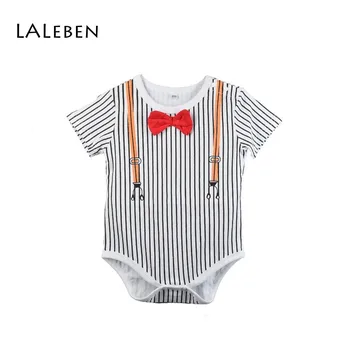 

Laleben Fashion Striped Gentleman Baby Boy Bodysuits Cotton Short Sleeves Comfortable Body For Newborns Baby Girl Summer Clothes