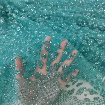 

J OY-31031 newest style new pattern green gluded glitter lace Sequins lace african sequins lace fabric for sexy dress f