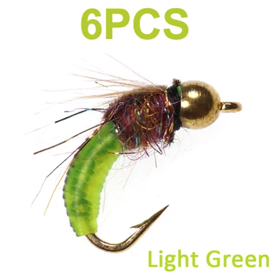 6pcs Light Green Vampfly 6 шт. Рыболовные Мухи латунные бисерные головки быстрое просеивание Nymph Scud муха Жук червь муха Caddis Pupa поддельные приманки в виде насекомых для ловли нахлыстом - Цвет: 6pcs Light Green