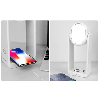 

3 in 1 Android iOS Phone Wireless Charging Pad Table Lamp Wireless Charging Station with Rotatable Makeup Light and Mirror