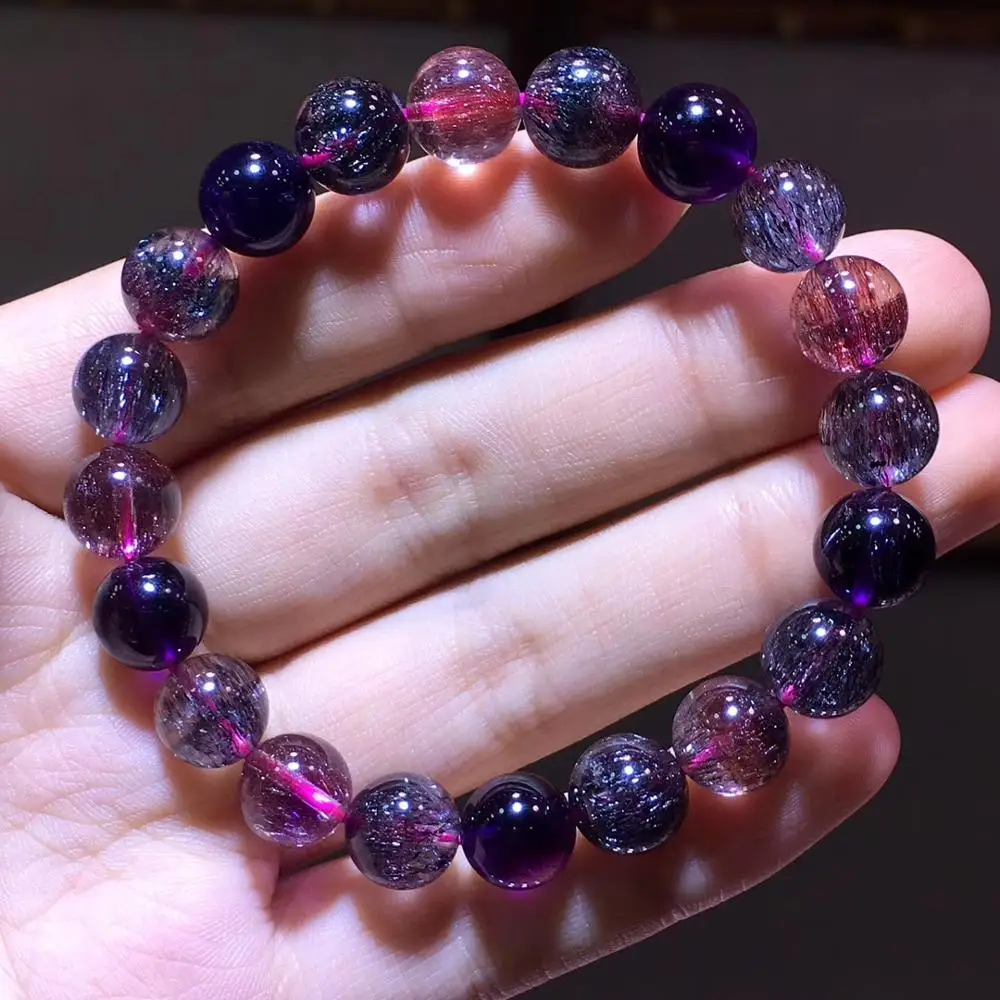 

9.5mm Top Natural Lepidocrocite Rutilated Bracelet For Woman Lady Super Seven Melody Crystal Stretch Round Beads Jewelry AAAAAA