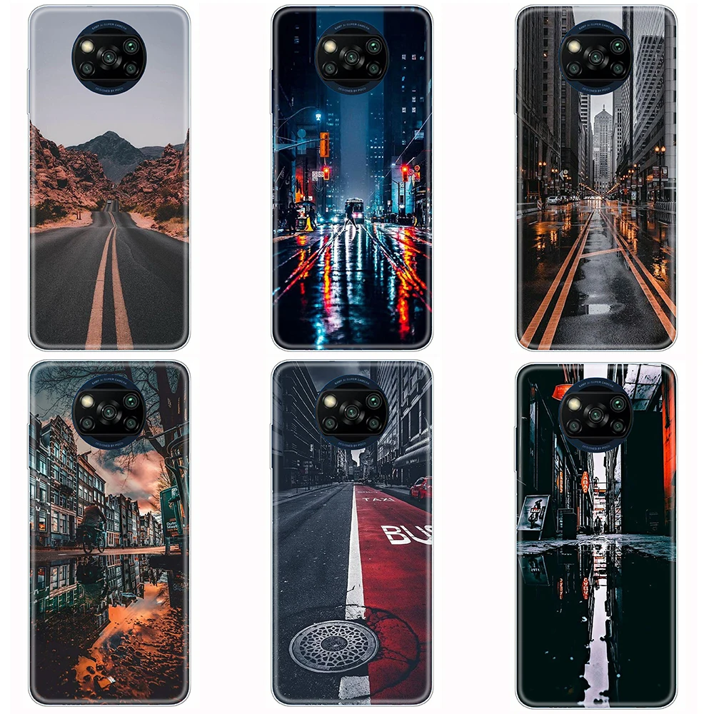 

Case for Xiaomi Poco X3 NFC street landscape Clear Silicon Tpu Shell Case 6.67 inch Full Protective Etui Bumper Fundas Coque