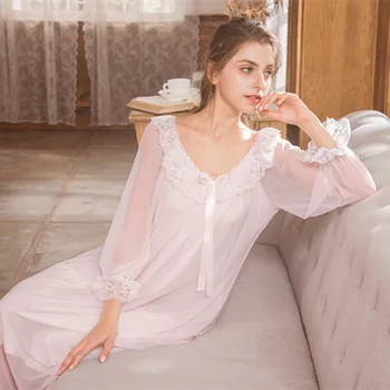 

Sleeping Dress Nightdress Autumn Woman Princess Nightwear Long Sleeve White Nightgown Cotton Sleepwear Women Girl Dress