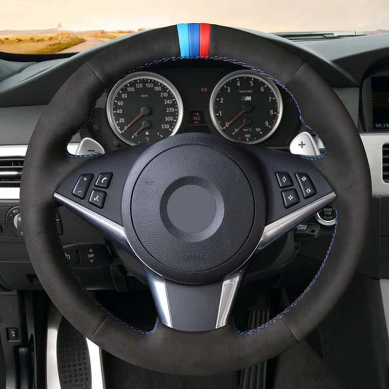 DIY Black Genuine Leather Car Steering Wheel Cover for BMW E64 2004-2010 E60 E61(Touring) 530d E63 2003-2010