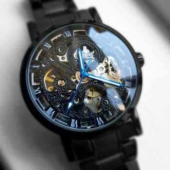 

Winner Fashion Skeleton Mechanical Watch Luxury Luminous Automatic Watch Men Stainless Steel Transparent Dial Sport Watch Clock