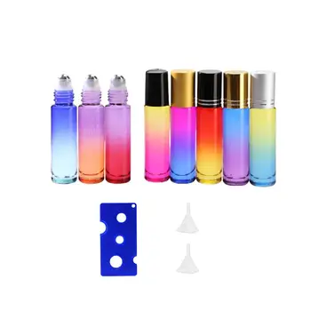 

8PCS Roll On Ball Empty Bottles Gradient Glass Perfume Roller Bottle with 1PC Bottle Opener and 2PCS Funnel (Random Color)