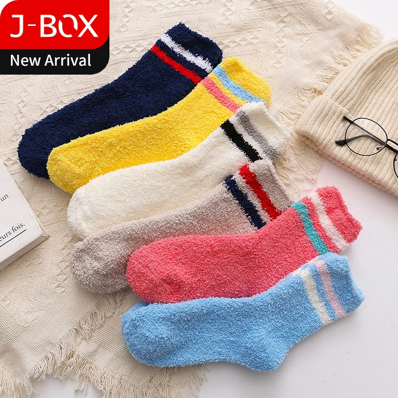 J-BOX, 5 пар/партия, женские носки, плотные, теплые, милые, для сна, для девушек, счастливые носки-тапочки, Чулочные изделия, зимние, кавайные, рождественский подарок, носки