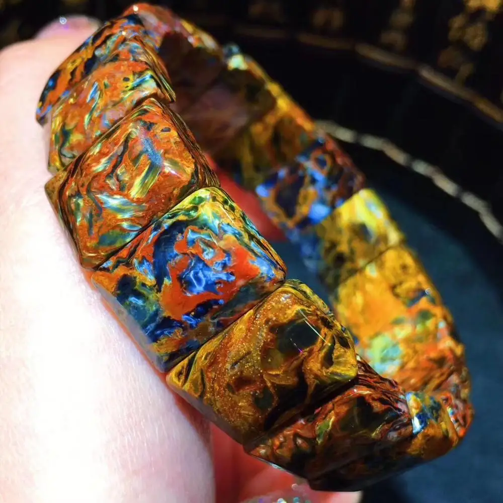 

Top Natural Blue Yellow Pietersite Bangle Bracelet For Woman Man Firework Stone 16x12mm Namibia Rectangle Beads Jewelry AAAAA