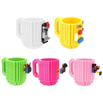 

Coffee Mugs Creative Travel Cup Kids Adult Cutlery kubek Mug Drink Mixing Cup Dinnerware Set Gift for Child LEGO Building Blocks
