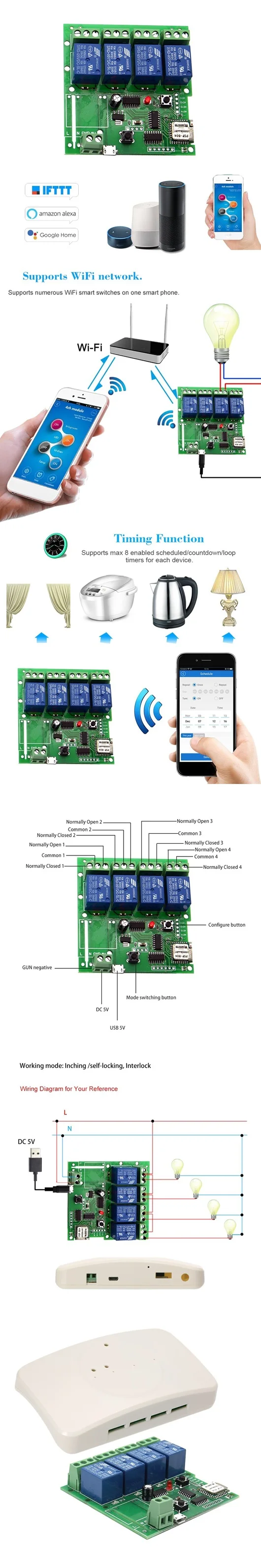 EWeLink 4CH DC5V Smart WiFi переключатель универсальный модуль голосового управления USB порт