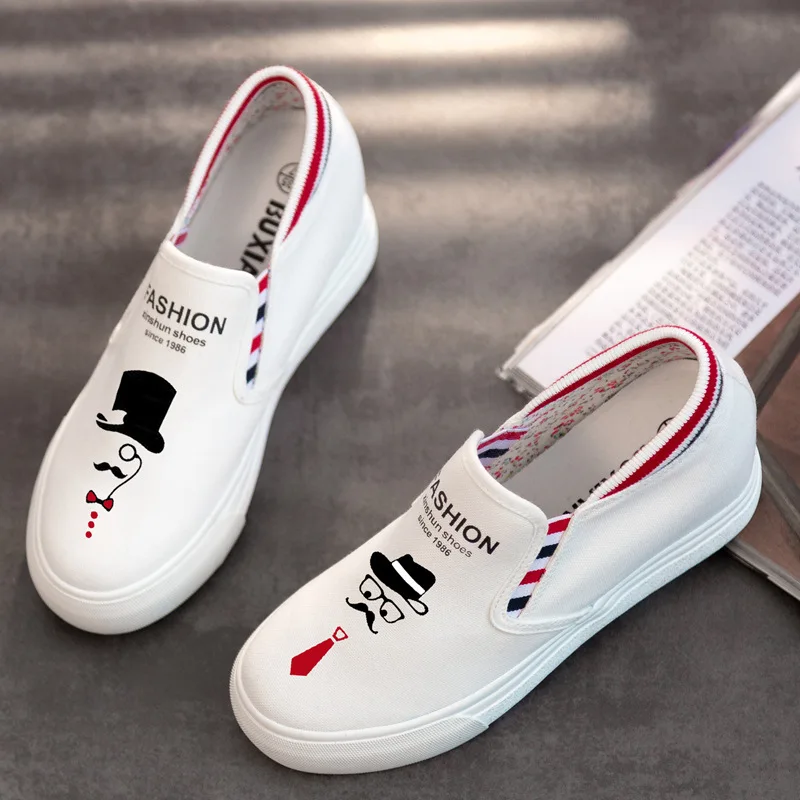 Мультфильм рисунок принт Женская плоская парусиновая обувь с героями мультфильмов белая Студенческая Обувь На Шнуровке женская повседневная обувь женские кроссовки - Цвет: T-WZ107
